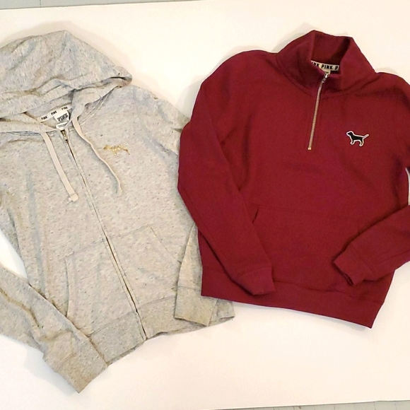 PINK Victoria's Secret Tops - Bundle 2 VS PINK gray bling hoodie + burgu…